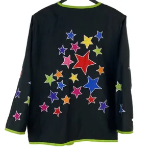 Indigo Moon Black Jacket Lime Green Trim & Appliqué Stars Magic Vintage Large thumbnail 6