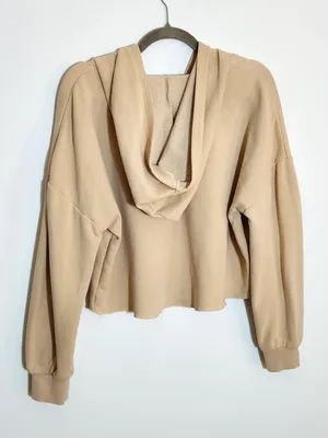 Urban Outfitters Cream Oversized Cropped Hoodie Sweatshirt Size Small thumbnail 5