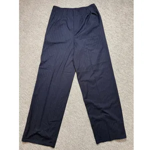 Venus Womens Navy Blue Pinstripe Wide‎ Leg Dress Pants Trousers Size 10 thumbnail 2