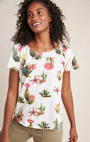 Anthropologie Eva Franco Cactus Tee Women's Blouse Top Shirt‎ S Cacti Succulent thumbnail 1