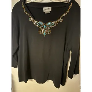 Bob‎ And Betty's Craft Women's Rhinestone And Turquoise Embellished Black Knit thumbnail 4
