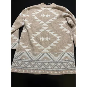 Frye Womens Southwestern Geometric Open Front Cardigan Sweater Tan Cream Largeo thumbnail 4
