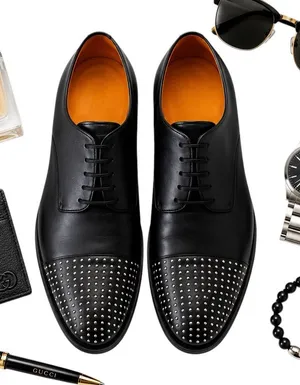 Gucci Black Leather Studded Cap Toe Oxford Shoes Authentic COA EU37 Italy in EUC thumbnail 1