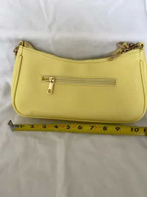 Yellow Solid Shoulder Bag Zip Closure Gold Hardware w/ Detachable Strap thumbnail 6