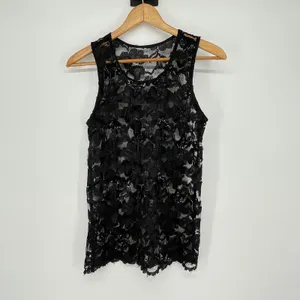 Vintage‎ Black Lace Sheer Beaded Tank Top Size S Party Witchy Whimsigoth Glam thumbnail 2
