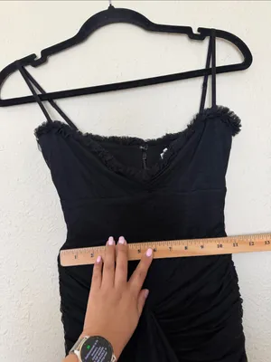 HOUSE OF CB 'Gabbi' Black Mesh Ruffled Front Gown Size XS thumbnail 7