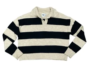Princess Polly Striped Beige and Black Cropped Sweater thumbnail 1