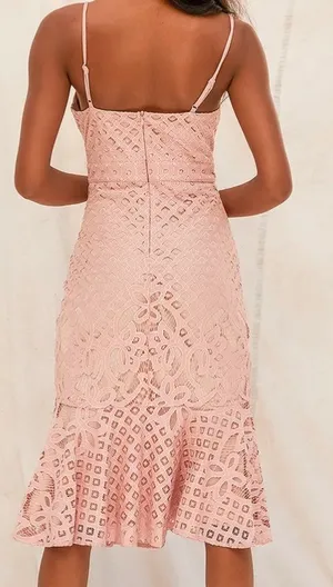Lulus Unlimited Love Dusty Pink Lace Trumpet Midi Dress thumbnail 3