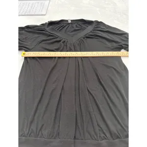 Dokotoo Womens Black V-Neck Pleated Short Sleeve Blouse Banded Hem Size M thumbnail 3