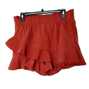 Liyo Hon Orange Ruffle Skort Elastic Waist Boho Mini Shorts Skirt L thumbnail 2