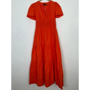 Quince 100% Organic Cotton Poplin Tiered Maxi Dress Vermillion Red Small NWT thumbnail 2
