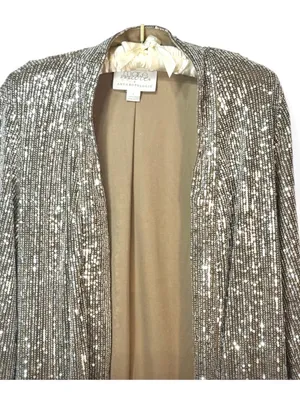 ANTHROPOLOGIE MARE MARE X Women’s Silver Sequin Duster Open Front Jacket Size S thumbnail 7