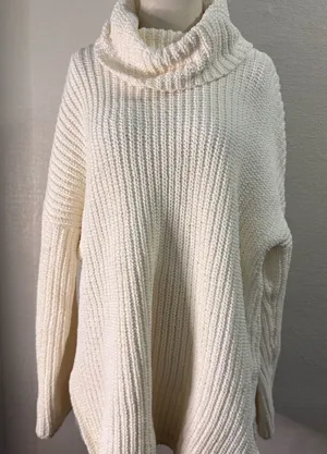 Abercrombie & Fitch Cream Cowl Neck Chenille Sweater size Large thumbnail 1