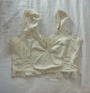 Yellow Lace Cropped Tank Top thumbnail 1