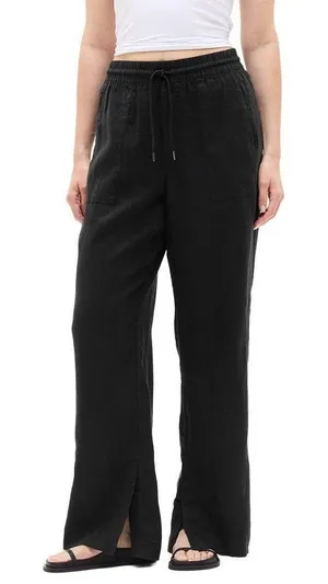 Athleta Black Linen Retreat Pants Minimalist Athleisure Lagenlook Primitive thumbnail 1