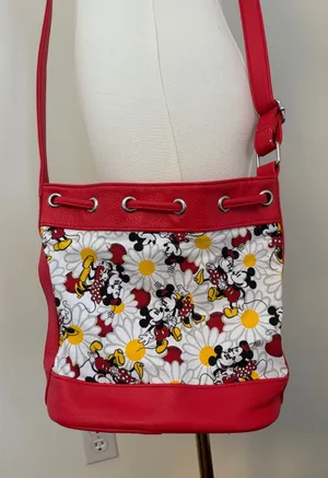 Disney Red Floral Mickey Drawstring Crossbody Bag thumbnail 1