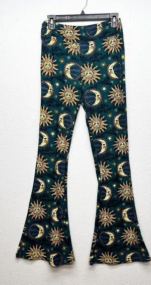 Sun & Moon Flared Leggings Womens Large High Rise Festival Boho Hippie Cosmo thumbnail 1