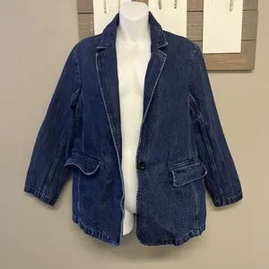 Abercrombie & Fitch Dark Wash Boxy Long Sleeve Jean Blazer Jacket Button Medium thumbnail 7