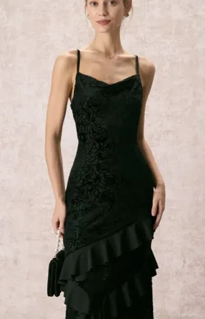 RIHOAS The Black V-Neck Ruffle Tiered Maxi Dress thumbnail 1