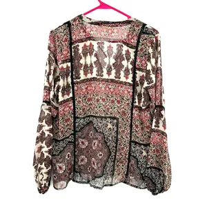 Love Stitch Size Small Blouse Brown Neutrals Paisley Boho Print Sheer‎ Overshirt thumbnail 2