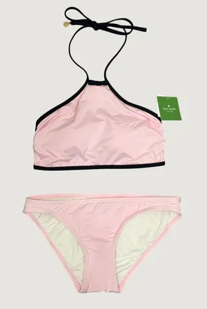 Kate Spade Plage Du Midi Halter Bikini Set Blossom Pink Black XS Preppy Coquette thumbnail 1
