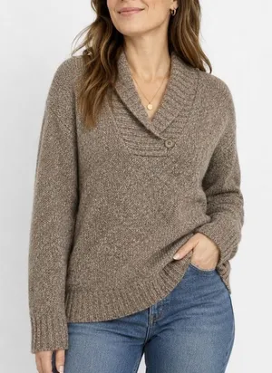 LL Bean Brown Marled Shawl Collar Wool Blend Pullover Sweater MEDIUM thumbnail 1