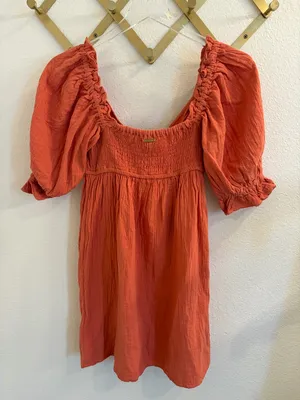 NWT Billabong Perfect Paradise Puff Sleeve Terracotta Mini Dress XS thumbnail 8