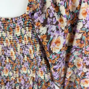 Entro Floral Smocked Tiered Mini Dress Romper Medium Cottage Boho Festival Flowy thumbnail 5