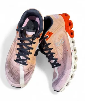 On Running Women's Gradient Pink and Orange Cloud Running Shoes thumbnail 1
