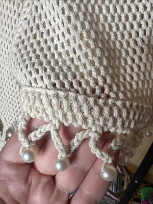 By Anthropologie Pearl Embellished Crochet Shrug Sweater Cream XS/S thumbnail 9