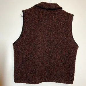Vintage Alps Sweater Vest Marled Wool Knitted Full Zip Collared Brown M thumbnail 5
