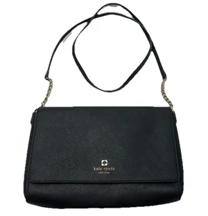 Kate Spade Crossbody Bag Black Purse Gold Chain Detail Snap Cow Hide Leather thumbnail 1