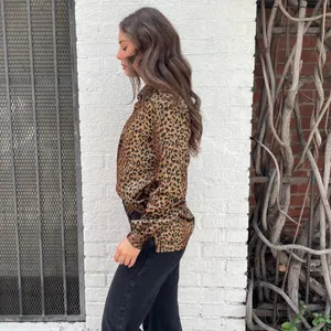 ZARA Vintage TEAS Brown and black leopard print button down blouse size medium / has shoulder pads thumbnail 2