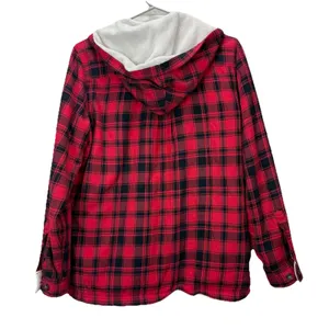 LL Bean Red Buffalo Plaid Fleece Lined‎ Flannel Hooded Shirt Jacket Shacket XS thumbnail 7