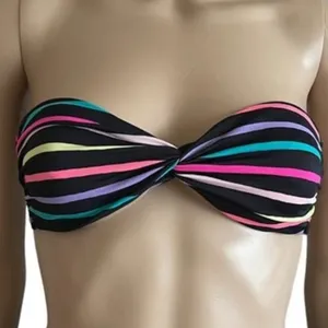 VICTORIA'S SECRET Swim Multicolor Stripe Print Bandeu Top, XS thumbnail 3