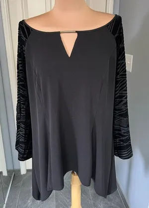 NY Collection Woman Black Stretch Top Plus‎ Size 1X Velvet Witchy Whimsigoth thumbnail 1