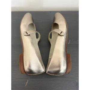 TOMS Mary Jane Bianca 8.5 Gold Metallic Leather Square Toe Ballet Flat Shoes thumbnail 5