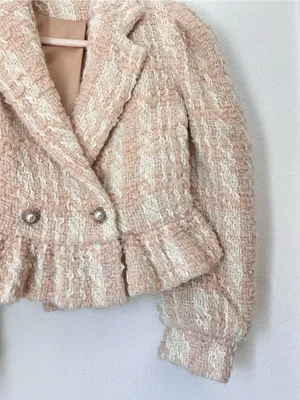 LoveShackFancy Braelyn Crop Jacket Small‎ Cream Bouclé Tweed Peplum Jacket $595 thumbnail 6