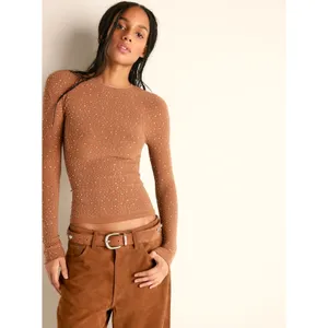 Free People Night Sky Long Sleeve Sparkly Top Argan Oil M/L thumbnail 3