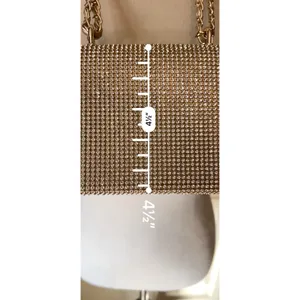 Gold Tone Rhinestone Crystal Shoulder Bag Chain Strap Magnetic Lined Pockets thumbnail 6