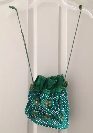 FINAL MARKDOWN MIRRORED & Beaded Drawstring Pouch Green thumbnail 1
