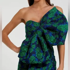 NWT Mac Duggal 27593 Strapless Brocade Oversize Bow Ruffle Fitted Gown 6 thumbnail 5