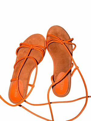Arezzo Orange Leather Strappy Lace-Up Women's Sandals Size 38 thumbnail 2