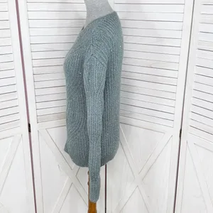 Nine West Scalloped Sleeve‎ Sequin Shimmer Sweater Sage Green Silver XS thumbnail 2