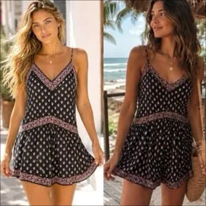 NWT Abercrombie & Fitch V-Neck Sleeveless Mini Skort Dress Black & Pink Small T thumbnail 11