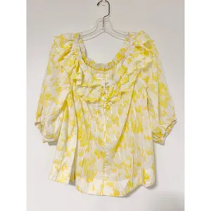 Maeve‎ Anthropologie Yellow Off-The Shoulder Ruffled Swing Puff Blouse Large thumbnail 5