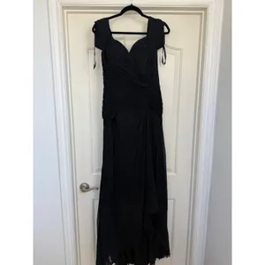 Tony Bowls‎ Evenings Black 100% Silk Ruched Formal Gown - Size 14 thumbnail 3