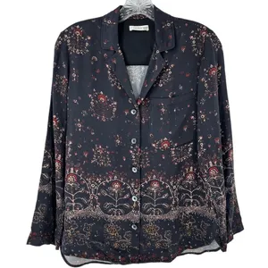 Rebecca Taylor Black Fleur Silk Button Down Shirt Size XS Floral Print thumbnail 3