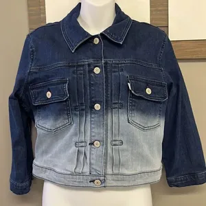 Levi’s Strauss & Co Blue Ombré Cropped 3/4 Sleeve Jean Button Down Jacket- Large thumbnail 2
