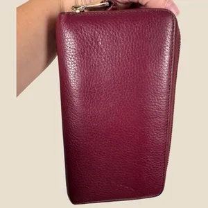 Tory Burch Pebbled Leather Zip Around Continental Wallet Burgundy Logo Clutch thumbnail 2